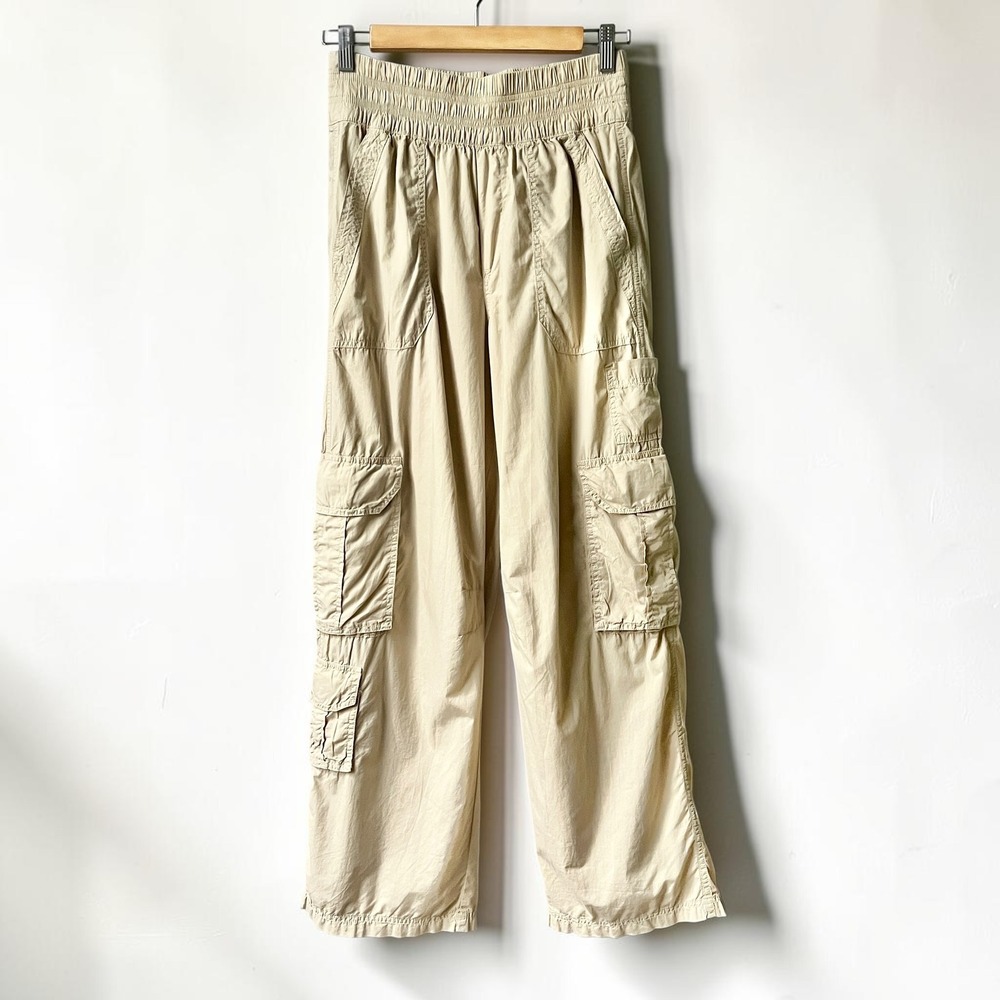 Aerie Wide Leg Cargo Pants Women's Small New NWT Tan Smocked Pull On Sporty Boho